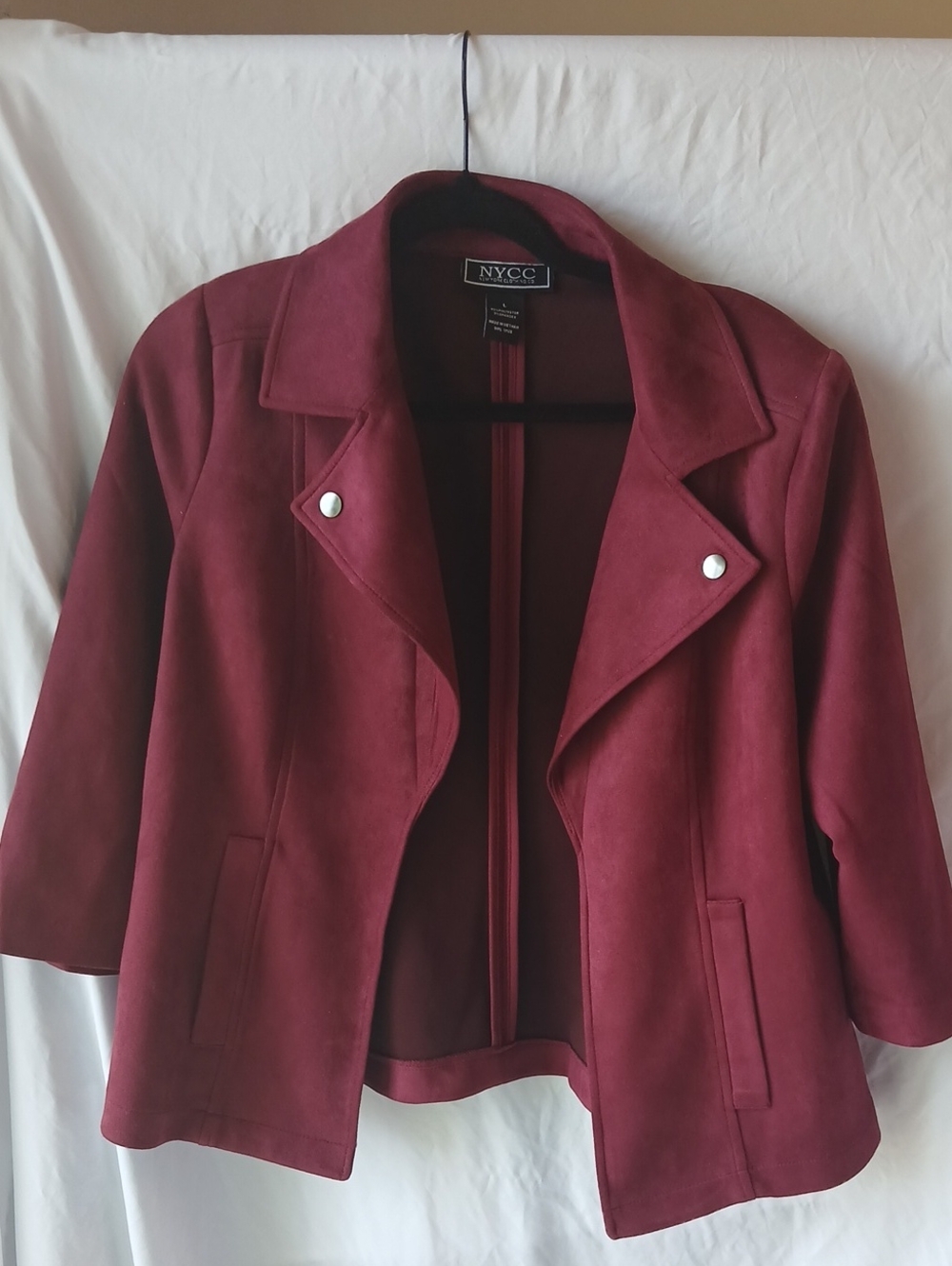 NYC Womens Wine Burgundy Suede-Style Blazer Jacket